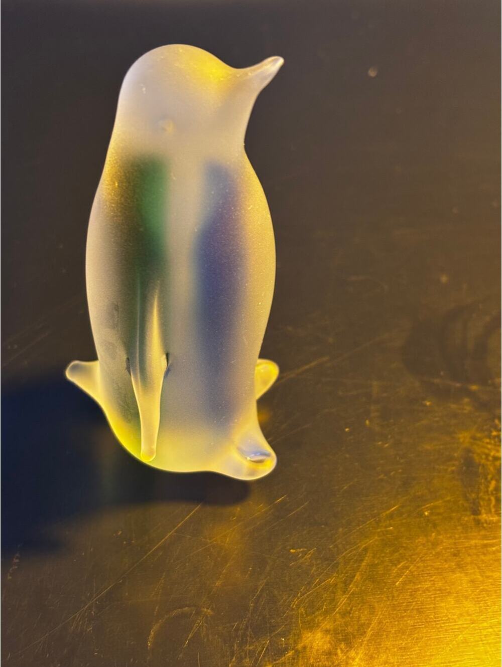 Collectible Penguin Frosted Blue Green Glass 5"
